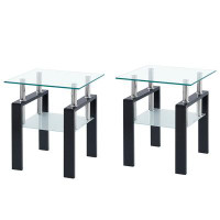 Ivy Bronx 2-Piece Clear Tempered Glass Small Table, End Table For Living Room, Sofa Table