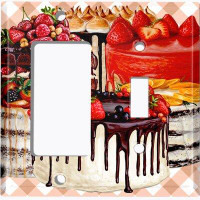 WorldAcc Metal Light Switch Plate Outlet Cover (Layered Chocolate Cake Party - (L) Single GFI / (R) Single Toggle)