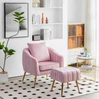 TORREFLEL Velvet Accent Chair With Ottoman, Modern Tufted Barrel Chair Ottoman Set For Living Room Bedroom