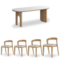 Corrigan Studio 4 - Person White Half-circle Stone Tabletop Dining Table Set