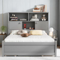 Latitude Run® Full Size Wood Platform Bed With Bookcase Headboard, Usb Ports And 4 Drawers