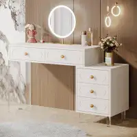Red Barrel Studio Modern White Vanity Desk with 5 Drawers