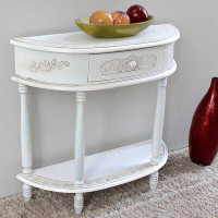 One Allium Way Benevides 2-Tier Antique White Wood Console Table