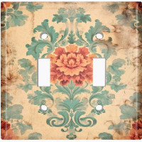 WorldAcc Metal Light Switch Plate Outlet Cover (Elegant Biege Damask Rose - Double Toggle)