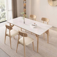 Corrigan Studio Cream Style Solid Wood Rock Slab Dining Table