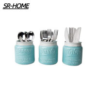 SR-HOME 3 Piece Ceramic Mason Jar Utensil Crock Set