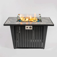 Latitude Run® Morden Steel Fire Pit Table With Marble Tile Tabletop