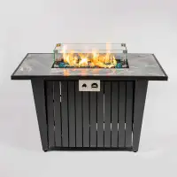 Latitude Run® Morden Steel Fire Pit Table With Marble Tile Tabletop