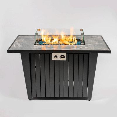 Latitude Run® Morden Steel Fire Pit Table With Marble Tile Tabletop in BBQs & Outdoor Cooking