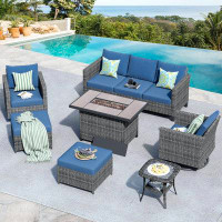 Latitude Run® 5-Person Wirt Swivel & Rocking Chairs Sofa Seating Group With Cushions And Fire Pit