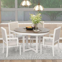 August Grove , Brown/White Round Dining Table Set Round Kitchen Table Set Round Dining Set Round Table and Chairs