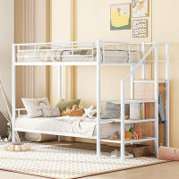 Harriet Bee Full Over Full Metal Bunk Bed With Lateral Storage Ladder And Wardrobe