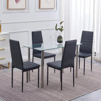 Ebern Designs Dining Table Set For 4, Ebern Designs 5 Piece Kitchen Table And Chairs With Clear Tempered Glass Table Top