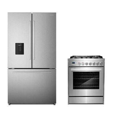 Cosmo Cosmo 2 Piece Kitchen Appliance Package with French Door Refrigerator , 30'' Gas Freestanding Range in Refrigerators