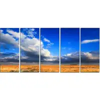 Made in Canada - Design Art 'Clouded Blue Sky Over Prairie' 5 Piece Photographic Print on Wrapped Canvas Set