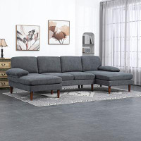 Latitude Run® U Shape Sofa with Double Chaise Lounge for Living Room, Dark Gray
