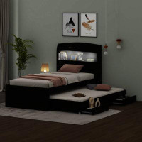 Red Barrel Studio Full XL Size Platform Bed With Storage LED Headboard, Charging Station, Twin Size Trundle And 2 Drawer