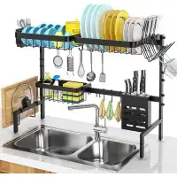 Koala Company Over The Sink Dish Drying Rack Adjustable Length (25-33In), 2 Tier Dish Rack,Height: 20.7In, Length: 25.6-