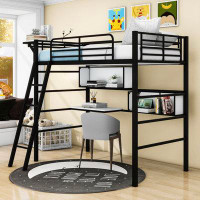 Isabelle & Max™ Twin Metal Loft Bed With 2 Shelves And A Built-In-Desk