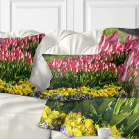 East Urban Home Tulip Garden with Flowers Lumbar Pillow
