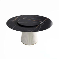 Everly Quinn Modern  Artificial Stone Round Dining Table With Turntable