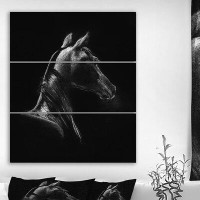 East Urban Home 'Horse in Black Background' Oil Painting Print Multi-Piece Image on Wrapped Canvas