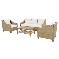 Red Barrel Studio 4-Piece Rattan Outdoor Conversation Sofa Set With Coffee Table And Cushions