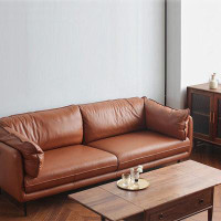 MABOLUS 70.47" Brown Genuine Leather Standard Sofa cushion couch