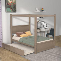 Red Barrel Studio Parishville Full Size Wood Canopy Bed With Trundle Bed