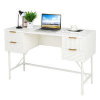 Ebern Designs Ebern Designs 48" Computer Desk With 4 Drawers Storage Metal Frame Modern Study Writing Desk
