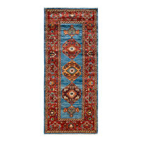 Isabelline One-of-a-Kind Hand-Knotted Traditional Tribal Serapi Light Blue/Orange/Yellow Area Rug