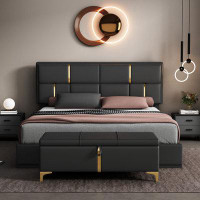 Everly Quinn Size Upholstered Platform Bed With Storage Ottoman