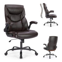Latitude Run® Executive Office PU Leather  Desk Chair High Back Flip-Up Armrest Adjustable Ergonomic Home Office Chair