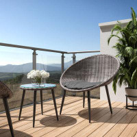 Bay Isle Home™ 3 Piece Rattan Patio Bistro Set with Round Chairs and Glass Top Accent Table