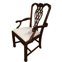 Leighton Hall Furniture Fabric Queen Anne Back Arm Chair in Brown/Cream