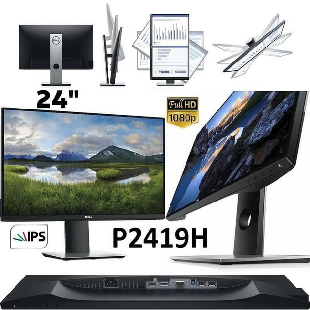 DELL P SERIES 24 SCREEN FULL HD LED-LIT WIDE 1920 X 1080 8MS MONITOR (P2419H) WITH LIFT TILT SWIVEL PIVOT STAND MONITOR in Monitors in Ontario
