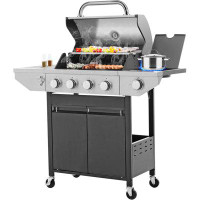 Sapphome 4-burner Propane Gas Bbq Grill With Side Burner & Porcelain-enameled Cast Iron Grates Built-in Thermometer, 47,