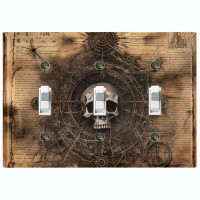WorldAcc Metal Light Switch Plate Outlet Cover (Skull Map Voyage - Triple Toggle)
