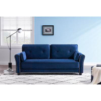 House of Hampton Sofa Armrest With Nail Head Trim Backrest With Buttons Includes Two Pillows 79" Velvet Living Room Apar
