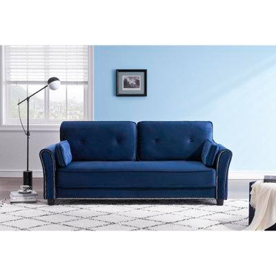House of Hampton Sofa Armrest With Nail Head Trim Backrest With Buttons Includes Two Pillows 79" Velvet Living Room Apar in Couches & Futons