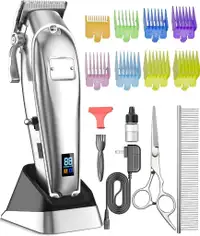 Dog Clippers Professional Heavy Duty Dog Grooming Clipper 3-Speed Low Noise High Power Rechargeable Cordless Pet