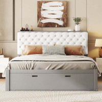 Latitude Run® Queen Size Wood Storage Platform Bed with shoe rack