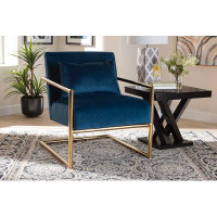 Lefancy.net Lefancy  Mira Glam and Luxe Navy Blue Velvet Fabric Upholstered Gold Finished Metal Lounge Chair