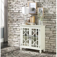 Darby Home Co Antique White Accent Chest 1Pc Classic Storage Cabinet Shelves Glass Inlay Doors Wooden Traditional Design
