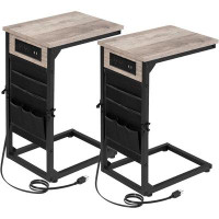 Latitude Run® Latitude Run® C Shaped End Table Set Of 2, Couch Tables That Slide Under, Side Table With Charging Station