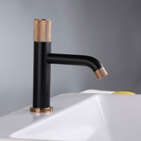 Innovative Single Hole Aerated Spout Brass Bathroom Sink or Vessel Faucet in Matte Black & Rose Gold