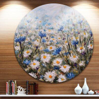 Design Art 'Glade of Cornflowers and Daisies' Oil Painting Print on Metal