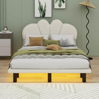 Wrought Studio Jabre Full Size Upholstery LED Floating Bed with PU Leather Headboard and Support Legs