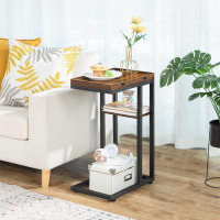 17 Stories Foldable End Table, C Shaped Side Table With Storage Shelf, Small Snack Table Suitable For Living Room Bedroo