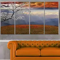 Made in Canada - Design Art 'Beautiful Flower Field at Sunset' 4 Piece Graphic Art on Wrapped Canvas Set